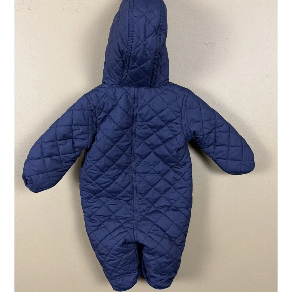 Ralph Lauren Hooded Barn Bunting Baby Quilted Snowsuit  Newport Navy Blue 3M